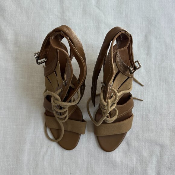 Chloe Brown Lace-Up Heeled Sandals - 39.5 - Picture 5 of 9